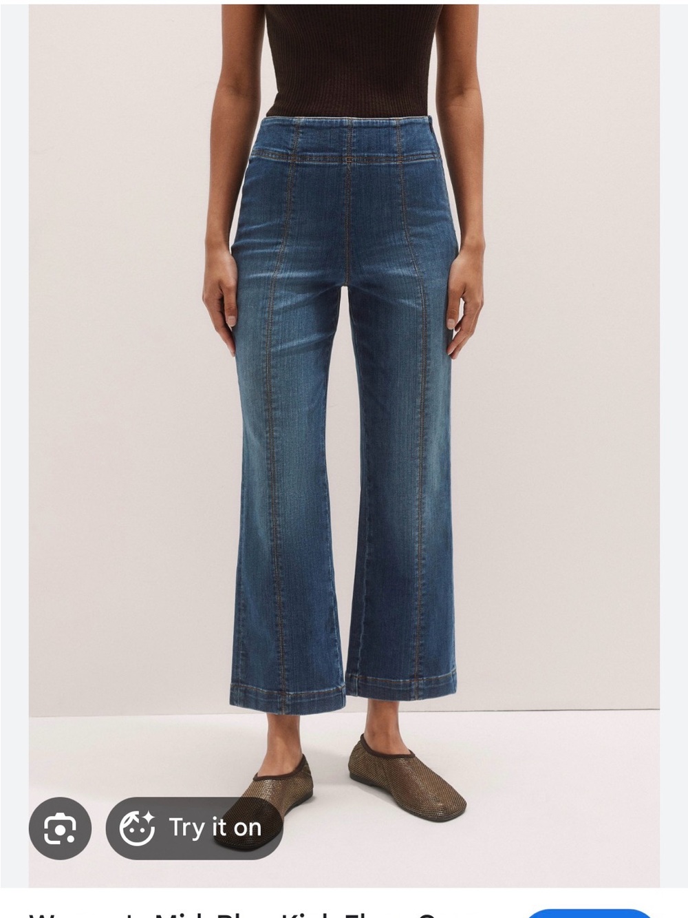 ME+EM Mid Blue Cropped Wide-Leg Jeans